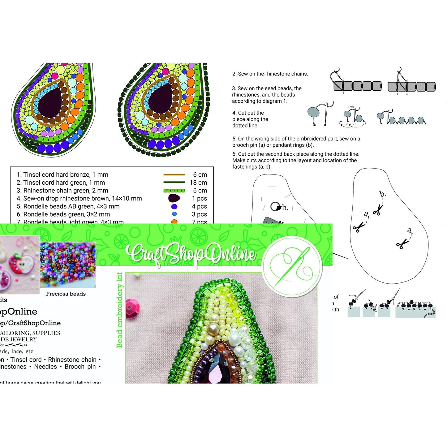 CraftShopOnline-Avocado Brooch Kit: DIY Embroidery Jewelry Making-craft kit-gather here online