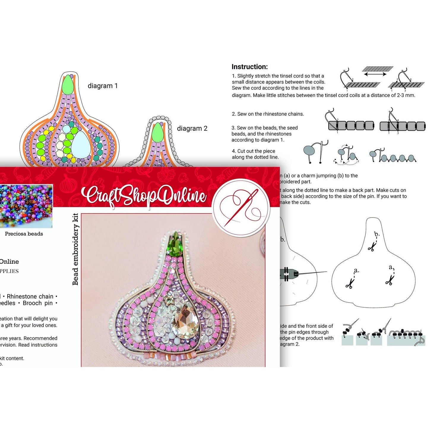 CraftShopOnline-Bead Embroidery Brooch Kit: Garlic DIY Craft Beading-craft kit-gather here online