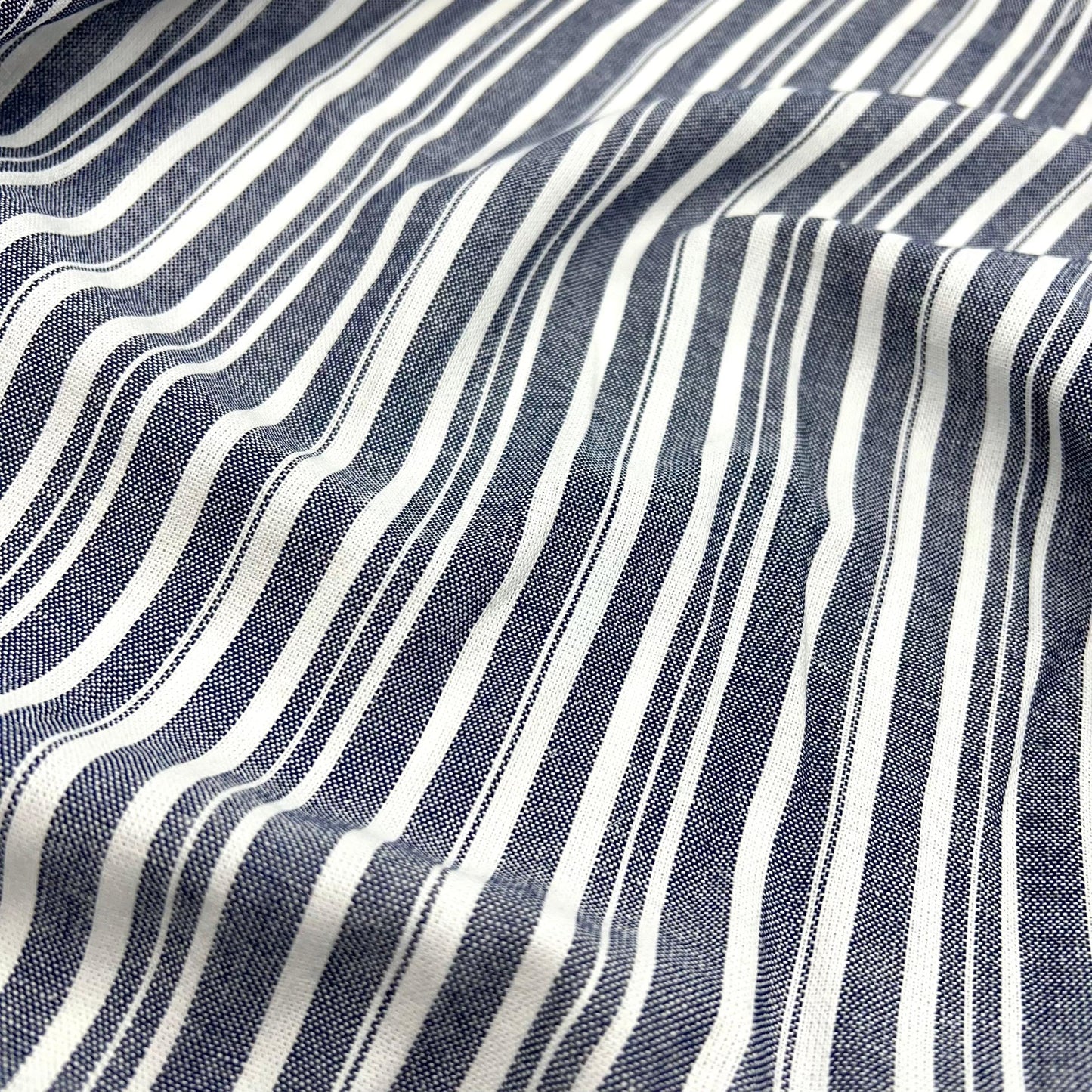 Secret Spark-Coastal Stripe Linen Rayon - Navy-fabric-gather here online