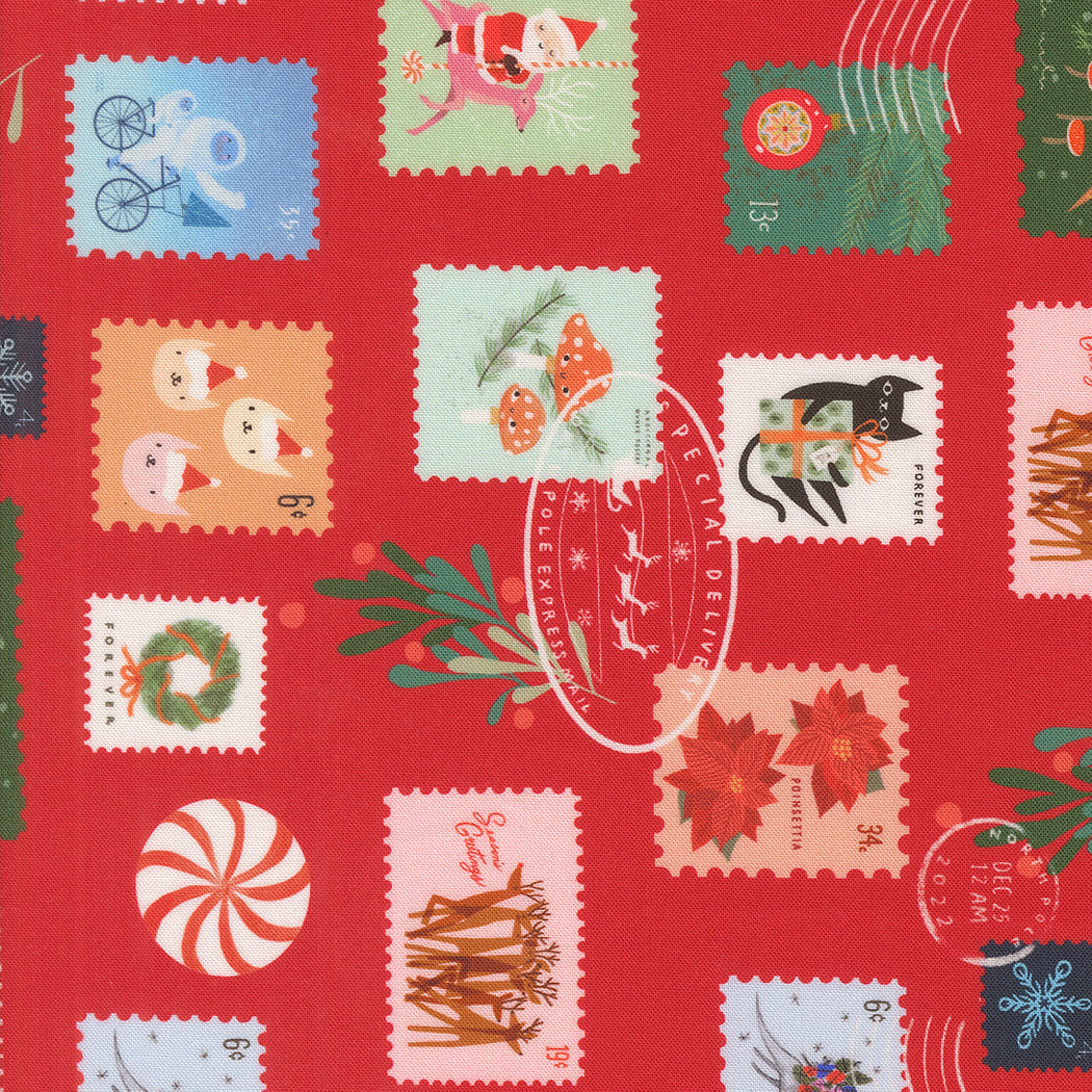 Moda-Christmas Stamps Red-fabric-gather here online