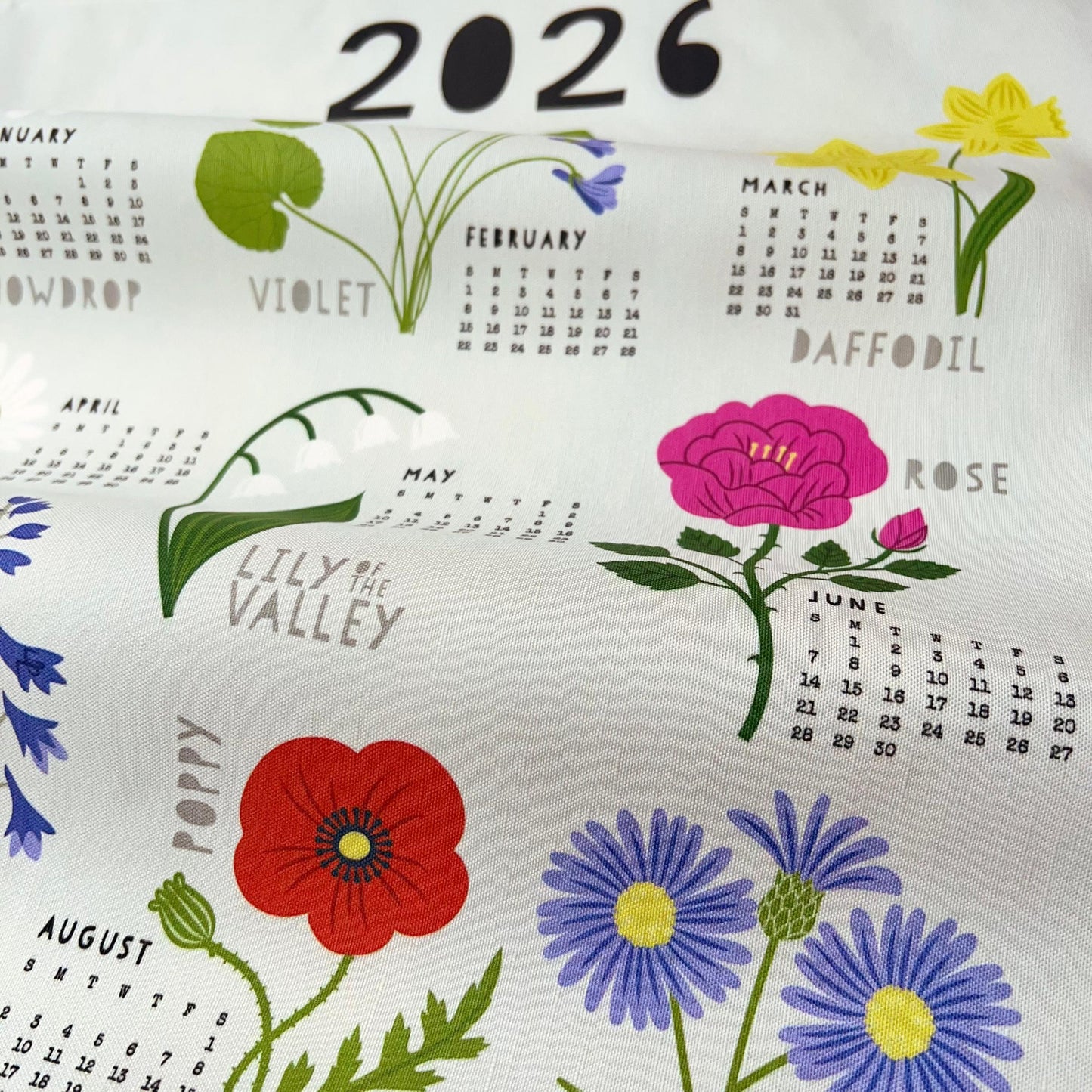 gather here-2026 Tea Towel Calendar - Birth Flowers-tea towel calendar-gather here online