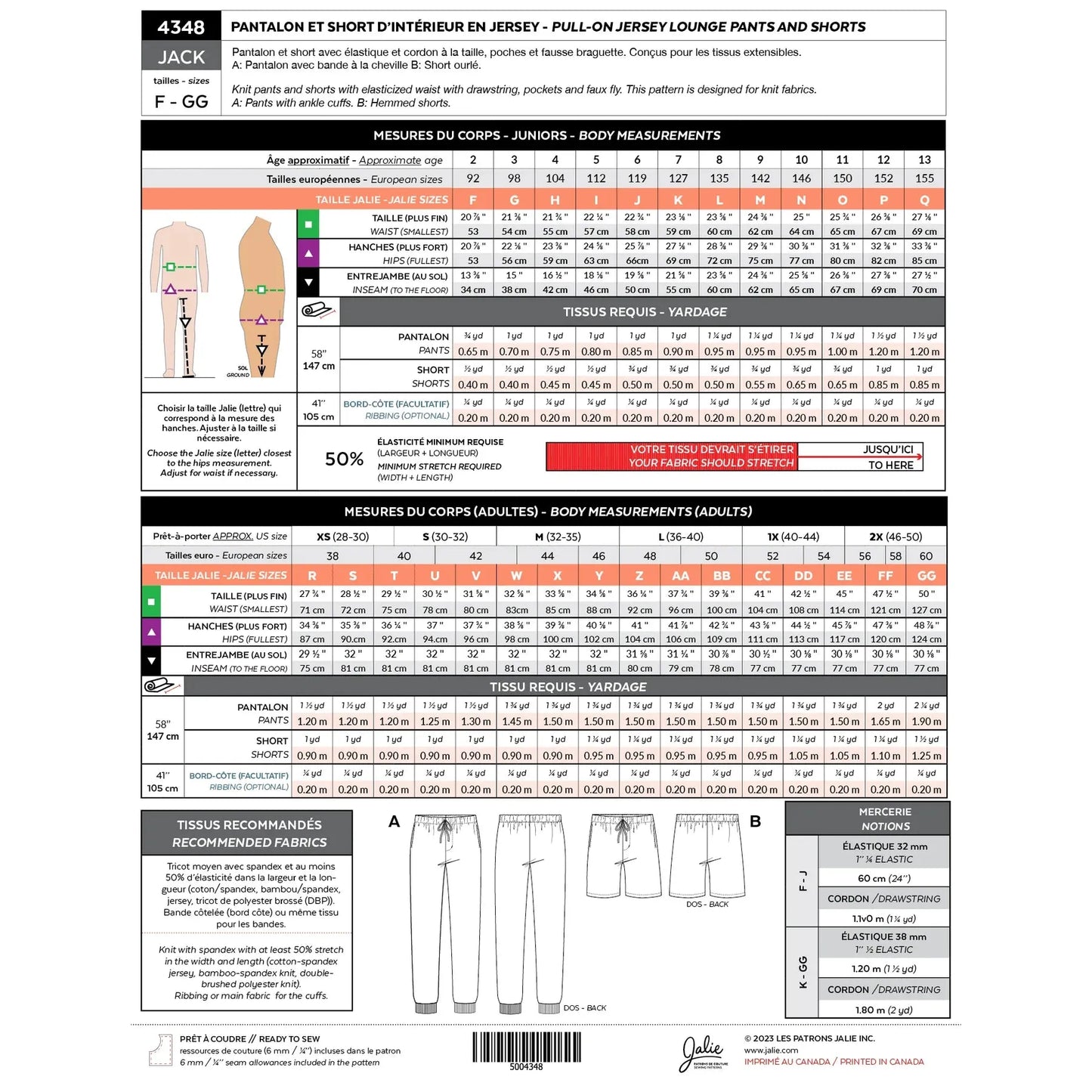Jalie-Jack Pull-On Lounge Pants & Shorts Pattern-sewing pattern-gather here online