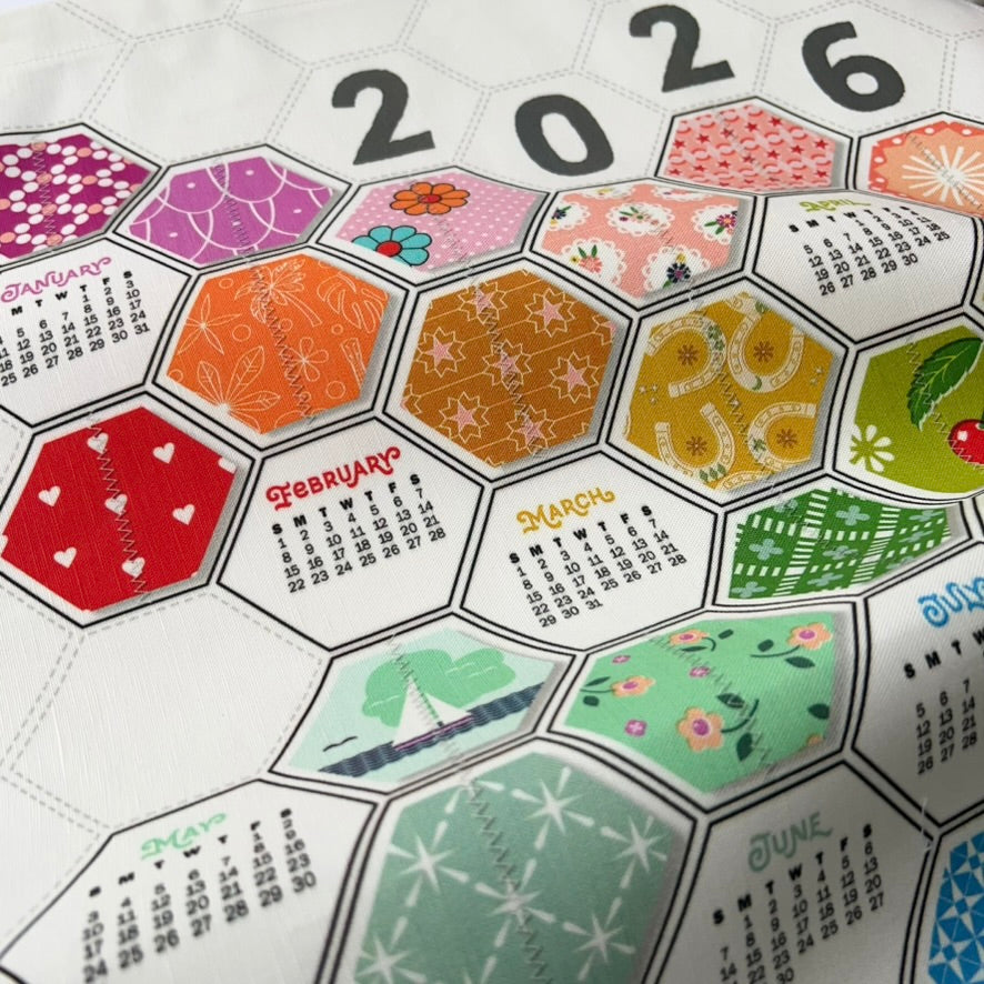 gather here-2026 Tea Towel Calendar - Rainbow Hexies-tea towel calendar-gather here online
