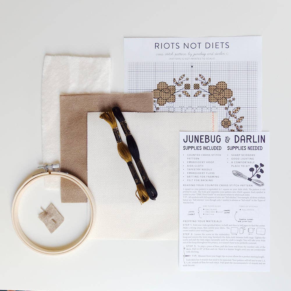 Junebug and Darlin-Riots not Diets, 5" Cross Stitch Kit-xstitch kit-gather here online