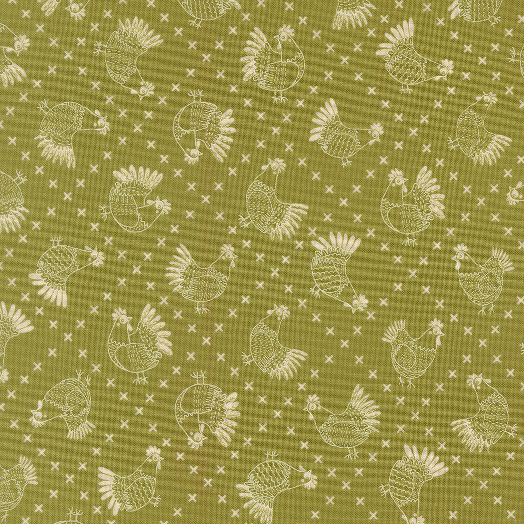 Moda-Cross Stitch Chickens Grass-fabric-gather here online
