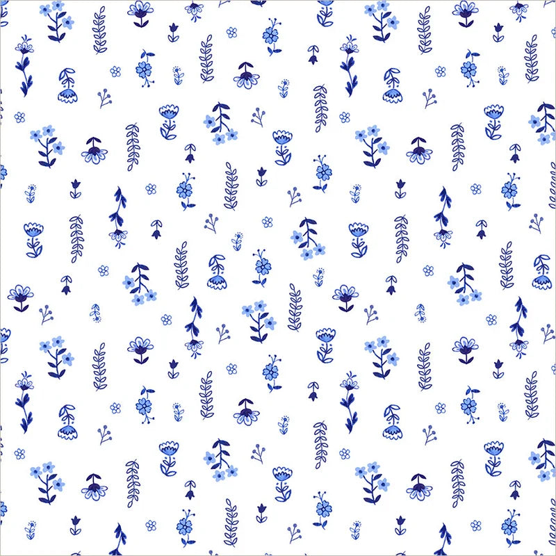 Windham Fabrics-Painted Florals White/Blue-fabric-gather here online