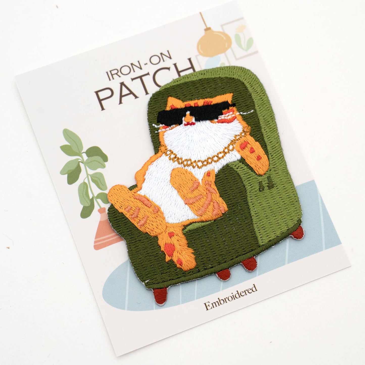 U PLUS INC-Green Sofa Cat Iron-On Patch-patches + pins-gather here online