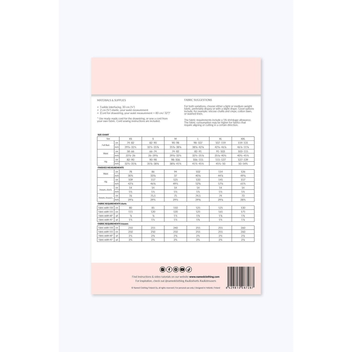 Named Clothing-Aulio Elastic Waist Shorts & Trousers Pattern-sewing pattern-gather here online