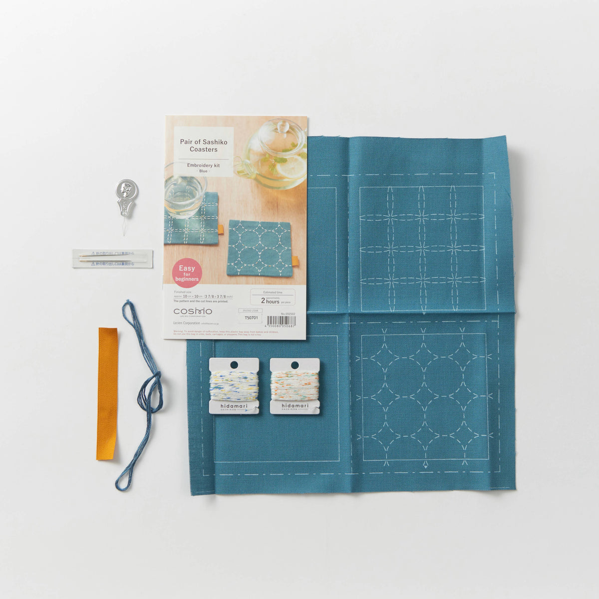 Cosmo-Sashiko Hidamari Coasters Kit - Blue-embroidery kit-gather here online