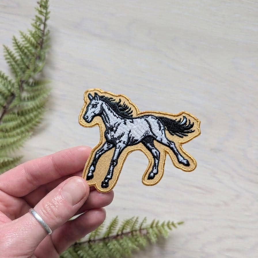 ilikesara-Mustard Yellow Horse Iron-On Patch-patches + pins-gather here online