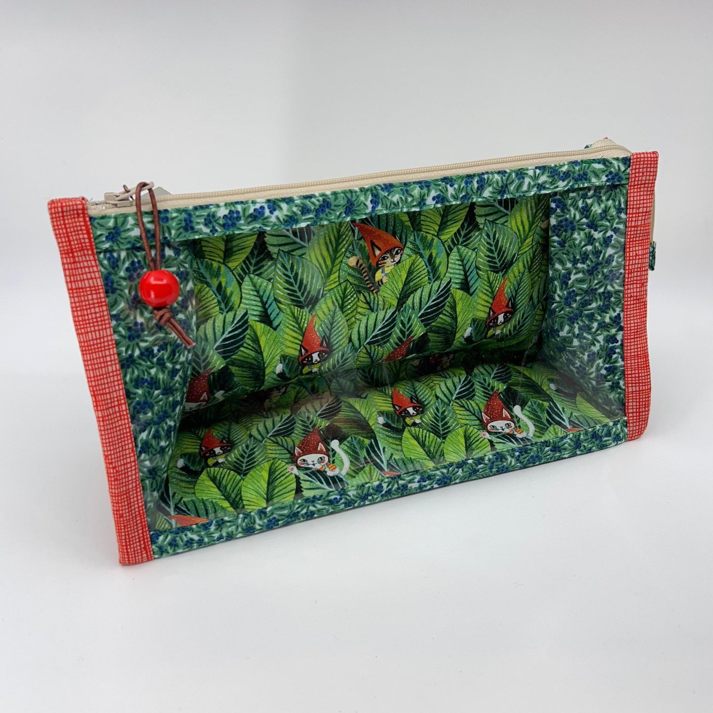 Denise Snow Williams-One of a Kind Clear Wedge Project Bags-craft organizer-Large - Gnome Cats-gather here online