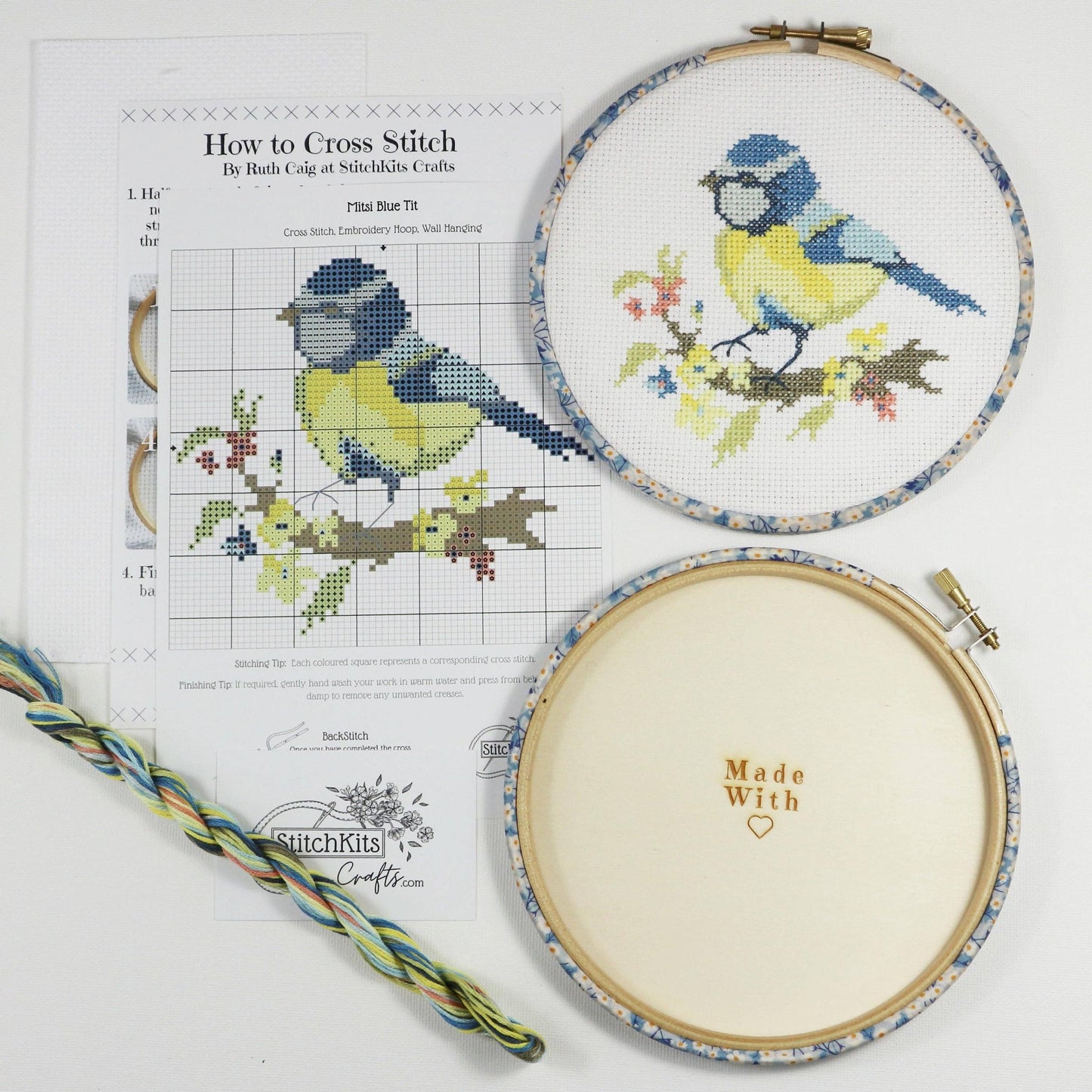 Stitchkits Crafts-Blue Tit With Yellow Blossom Cross Stitch Kit-xstitch kit-gather here online