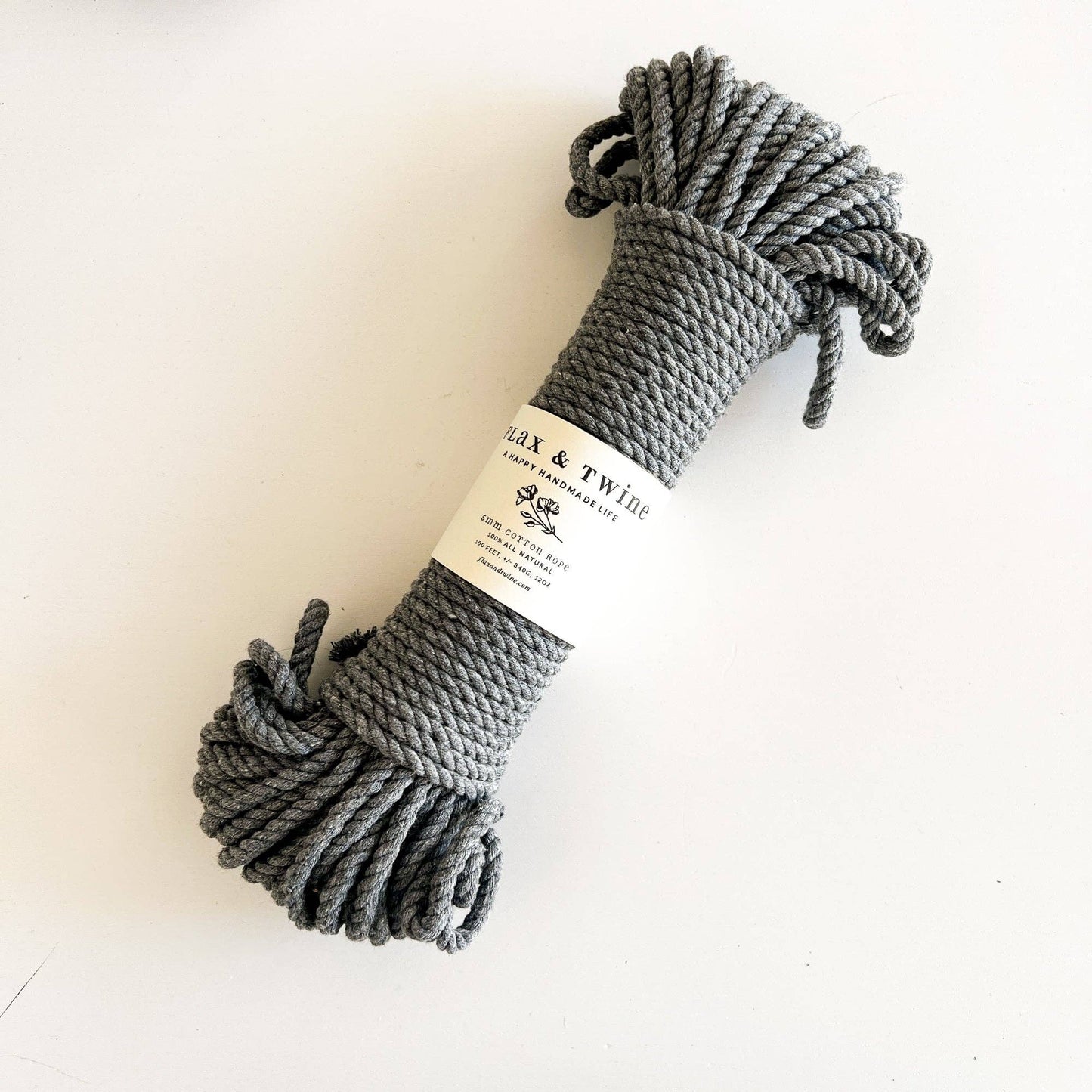 Flax & Twine-Recycled 5mm Cotton Rope - Smoke-yarn-gather here online