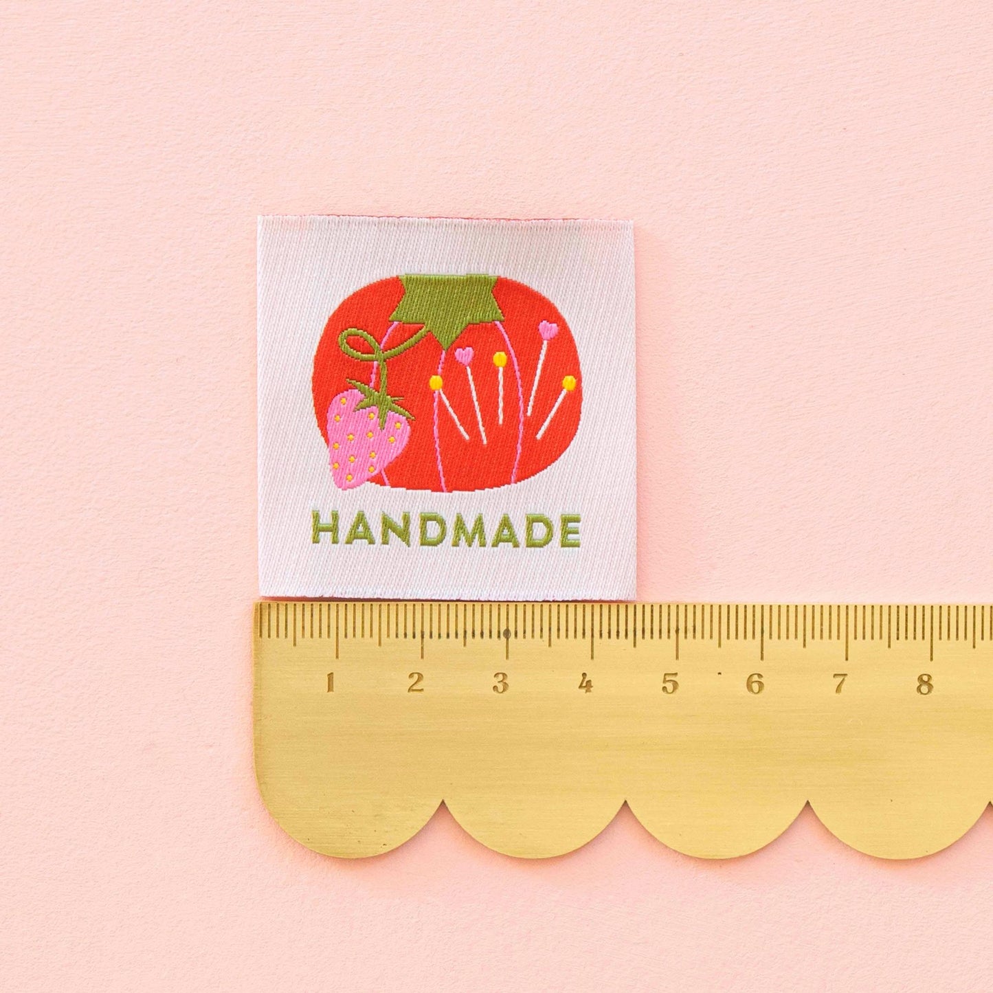 Sarah Hearts-Tomato Pin Cushion Handmade Large Sew-In Labels-sewing notion-gather here online
