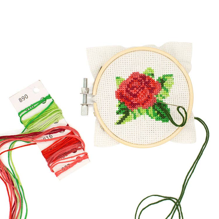 Kikkerland-Mini Cross Stitch Embroidery Kit - Rose-xstitch kit-gather here online