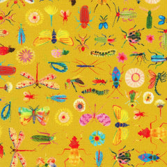 Robert Kaufman-Bugs on Mustard-fabric-gather here online