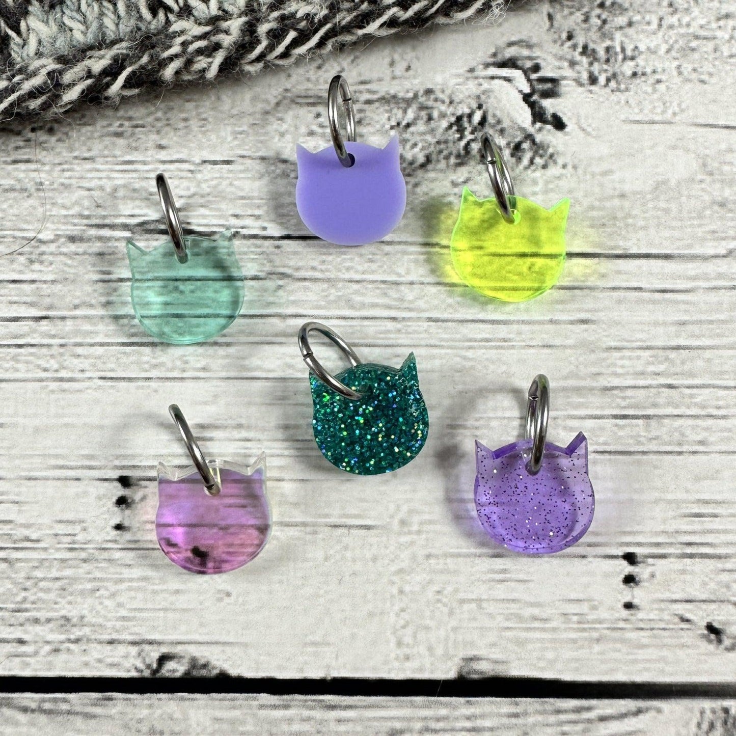 Katrinkles-Acrylic Cat Stitch Markers - Green / Blue / Purple-knitting notion-gather here online