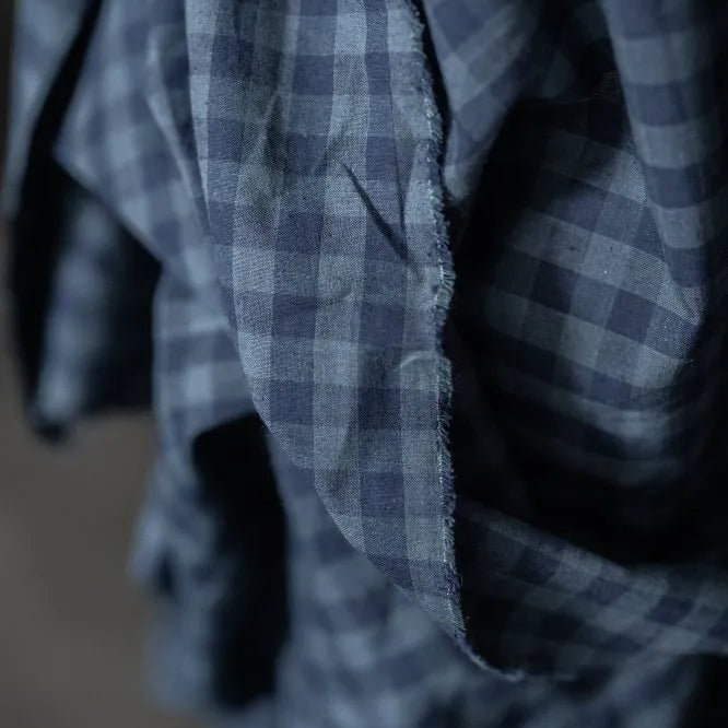 Merchant & Mills-Uniform Blues Gingham Cotton/Linen-fabric-gather here online