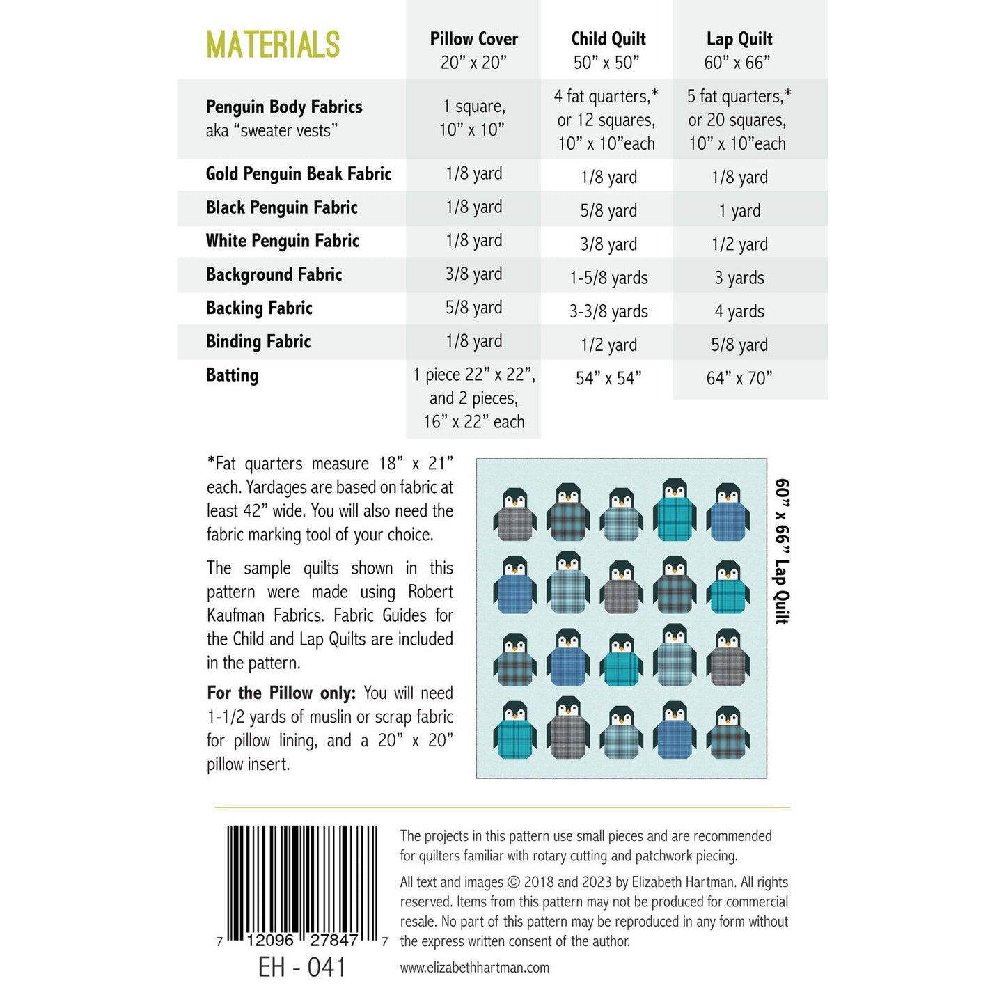 Elizabeth Hartman-Penguin Party Quilt Pattern-quilting pattern-gather here online