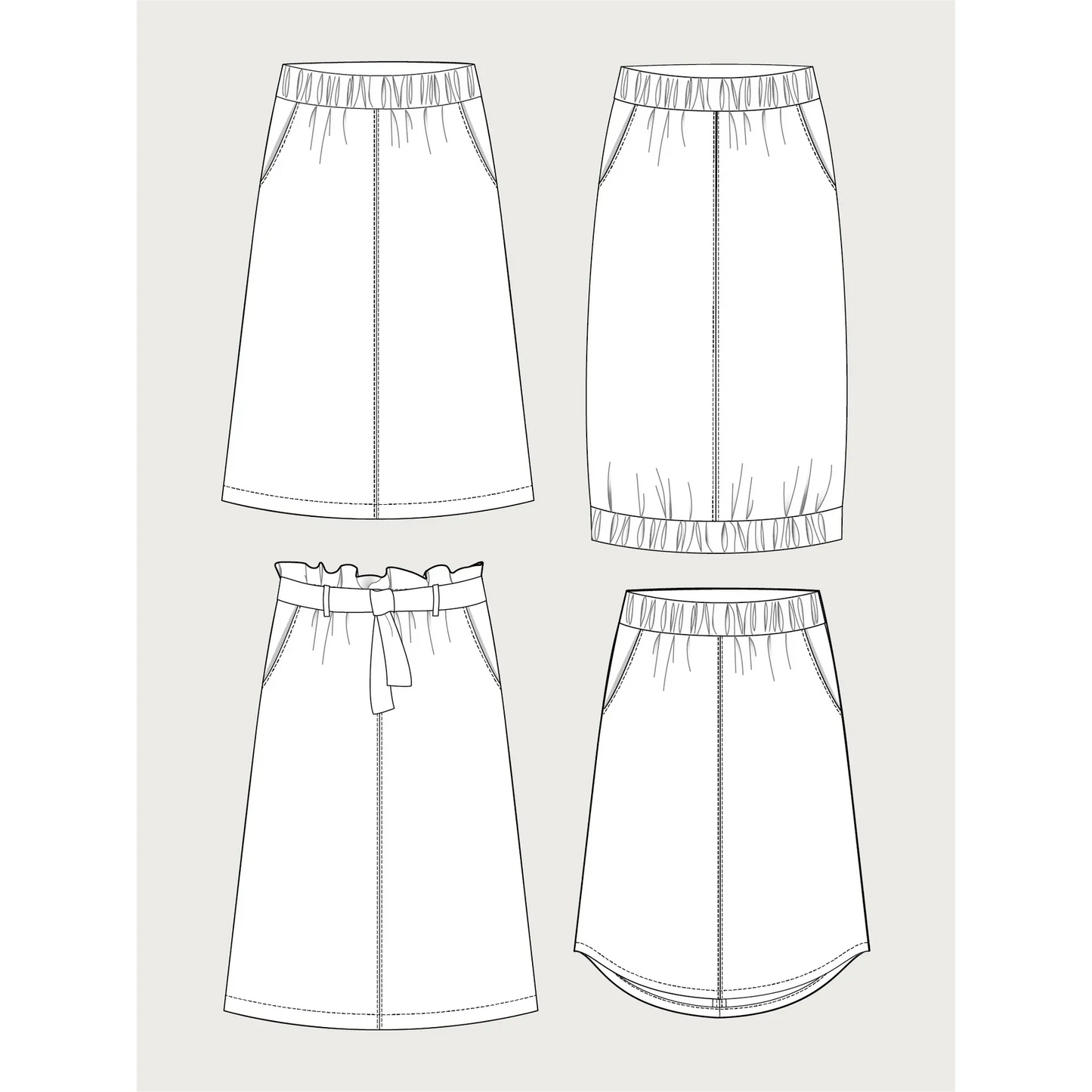Assembly Line-A-Line Midi Skirt Pattern-sewing pattern-gather here online