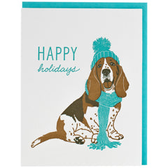 Smudge Ink-Bundled Up Basset Hound Holiday Greeting Card-greeting card-gather here online