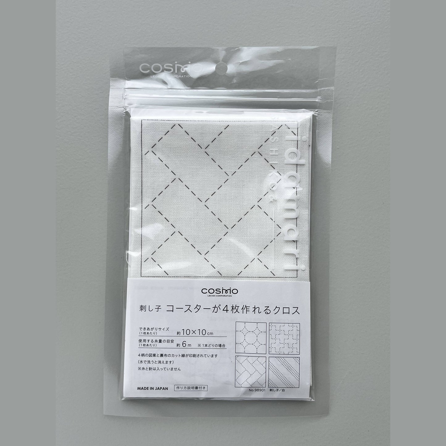 COSMO Embroidery-COSMO Sashiko Preprinted Coaster Fabric: White / A-embroidery pattern-gather here online