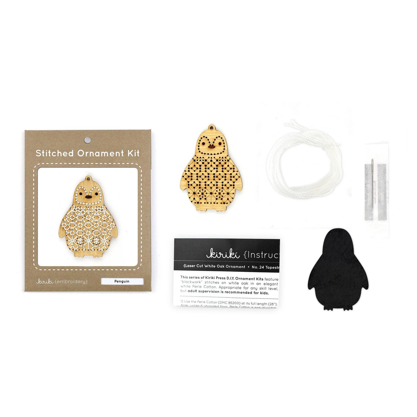 Kiriki Press-Penguin DIY Ornament Kit-embroidery kit-gather here online