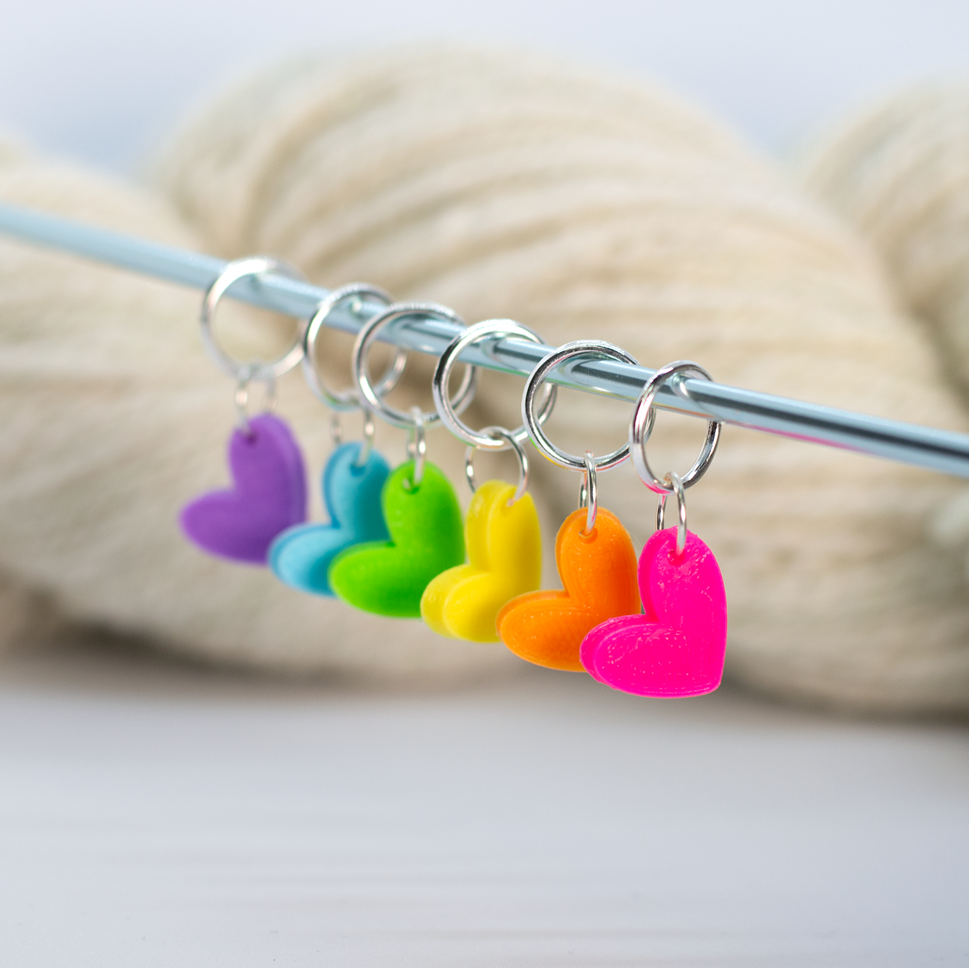 Neon Rainbow Hearts Stitch Marker Set