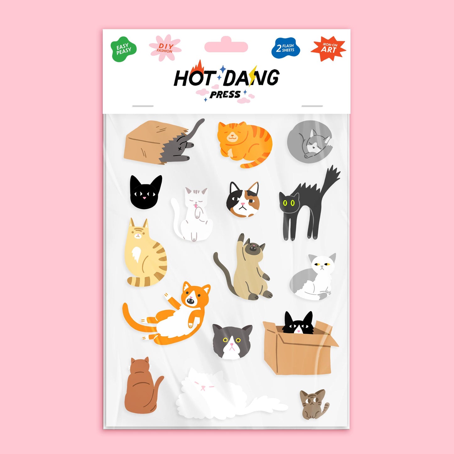 Hot Dang Press-All Cats Iron-On Transfer Sheet Set-patches + pins-gather here online