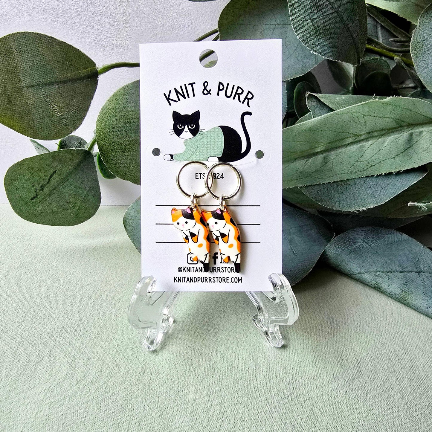 Knit and Purr-Hannah Calico Cat Stitch Markers-knitting notion-gather here online