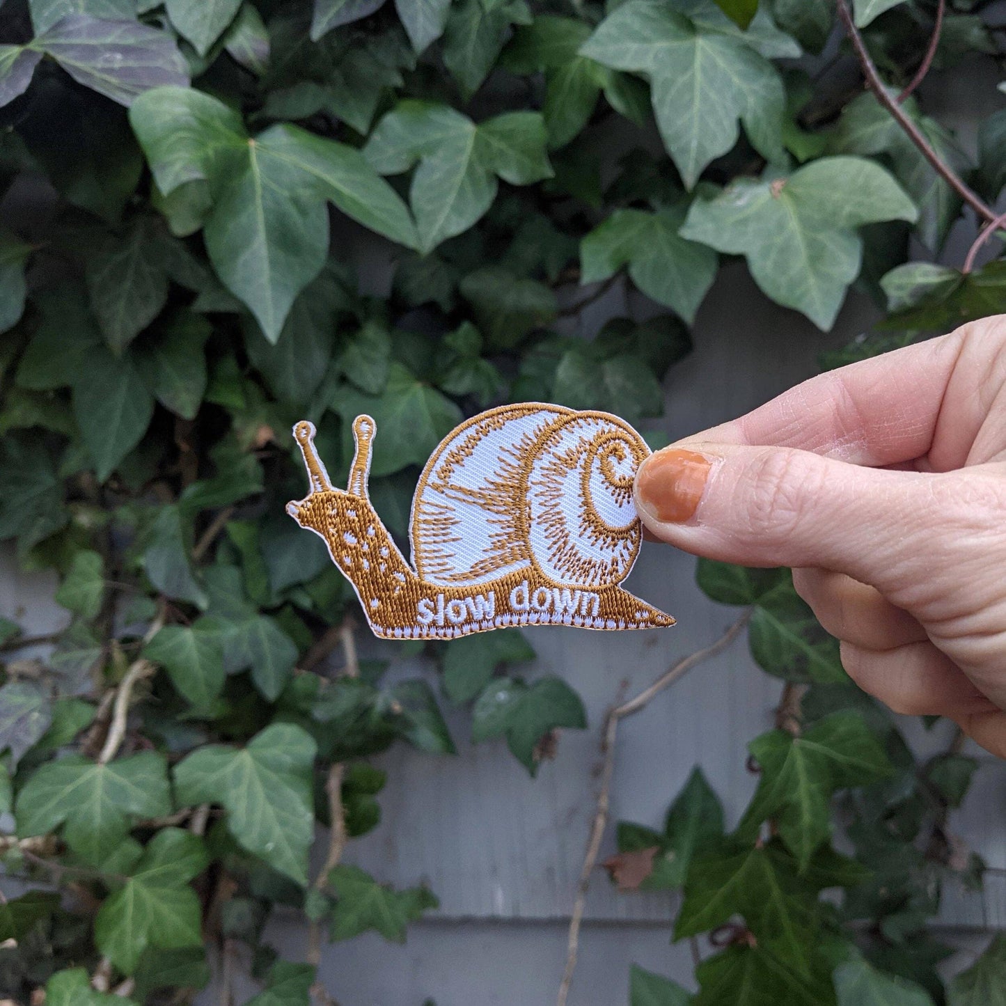 ilikesara-Slow Down Snail Brown Iron-On Patch-patches + pins-gather here online