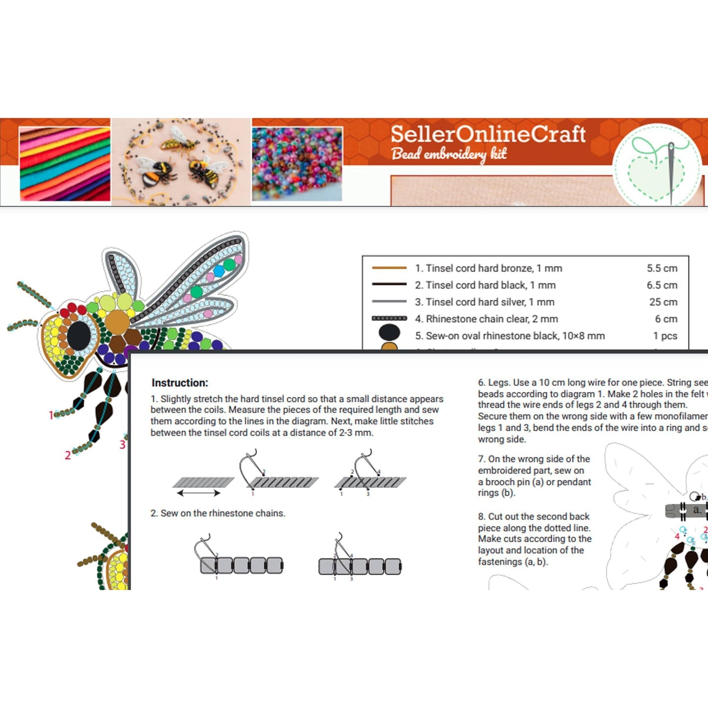 CraftShopOnline-Bee Bead Embroidery Kit: DIY Brooch/Pendant Craft-craft kit-gather here online