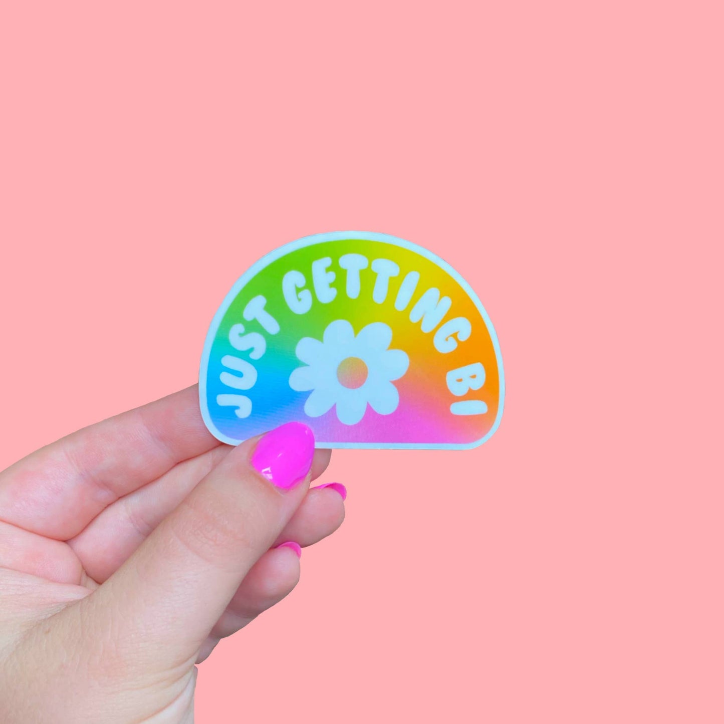 The Peach Fuzz-Just Getting Bi Rainbow Sticker-sticker-gather here online
