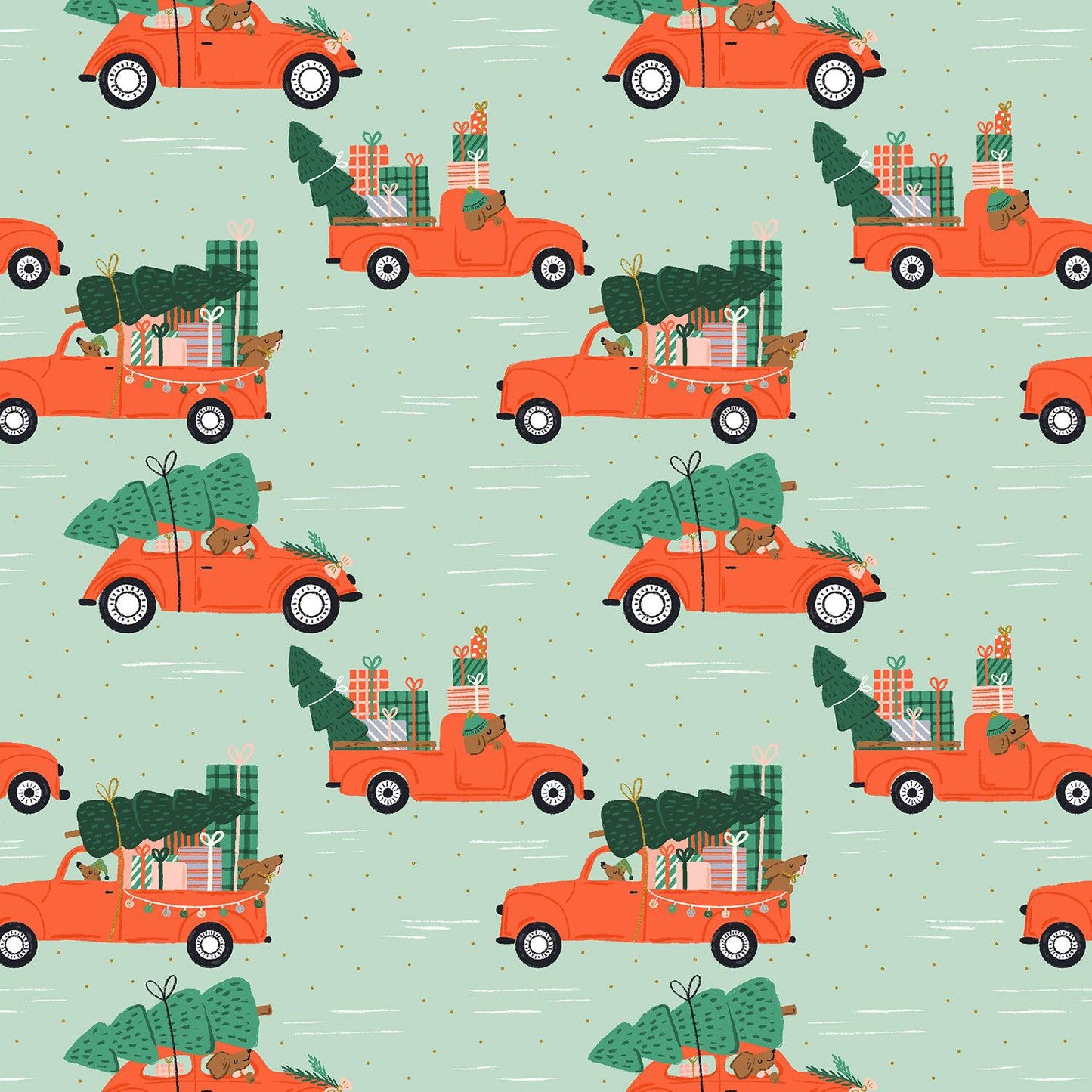 Cotton + Steel-Holiday Haulin' Hounds Mint Metallic-fabric-gather here online