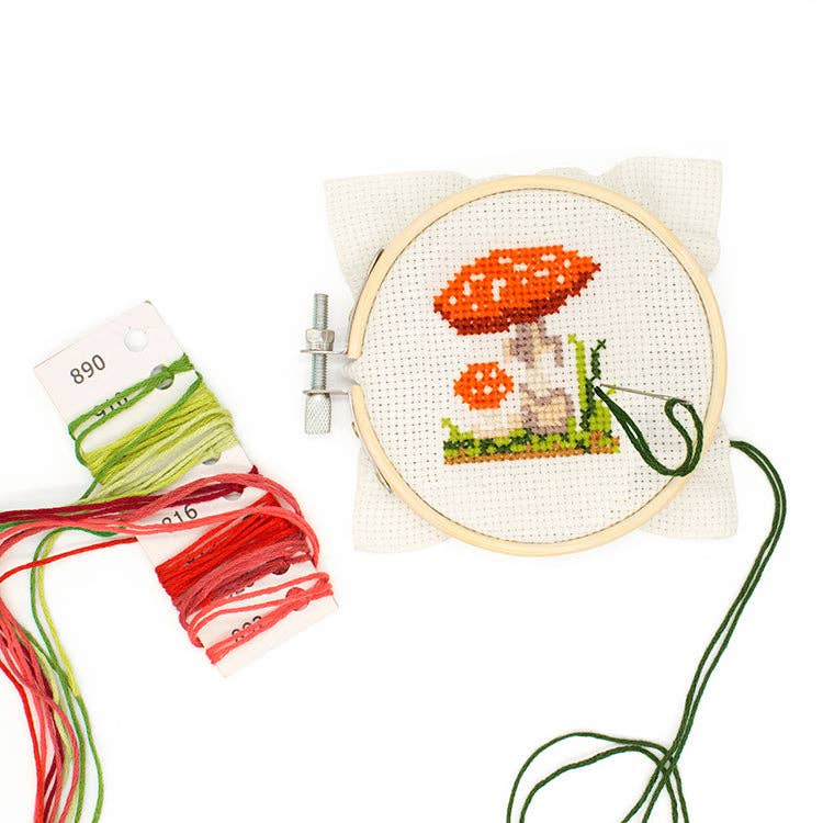 Kikkerland-Mini Cross Stitch Embroidery Kit - Mushroom-xstitch kit-gather here online