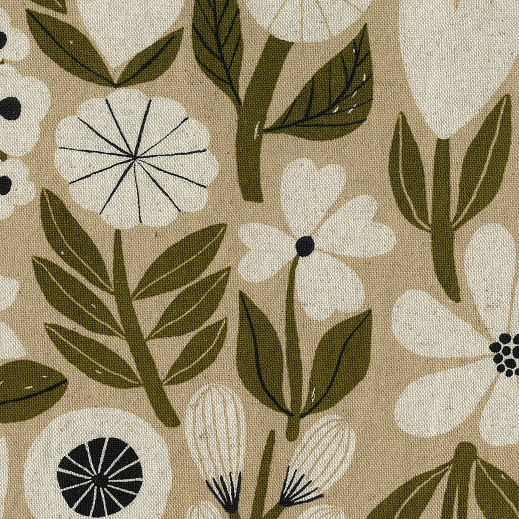 Kokka-Flowers Natural, on Cotton/Linen Canvas-fabric-gather here online