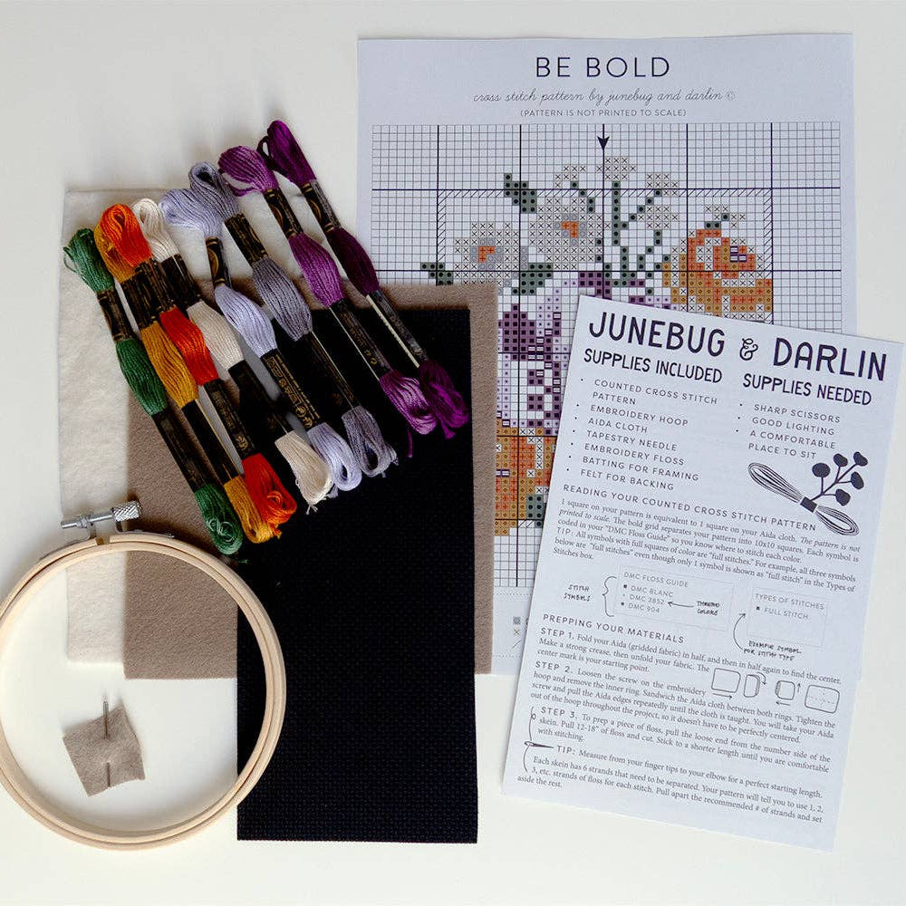 Junebug and Darlin-Be Bold, 5" Cross Stitch Kit-xstitch kit-gather here online