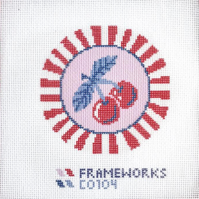 Fraymeworks-Cherries 4x4" Needlepoint Canvas-embroidery pattern-gather here online