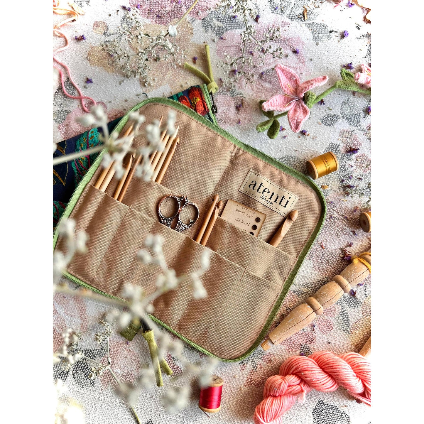 Atenti-Flora Needles, Hooks, and Tools Case-craft organizer-gather here online