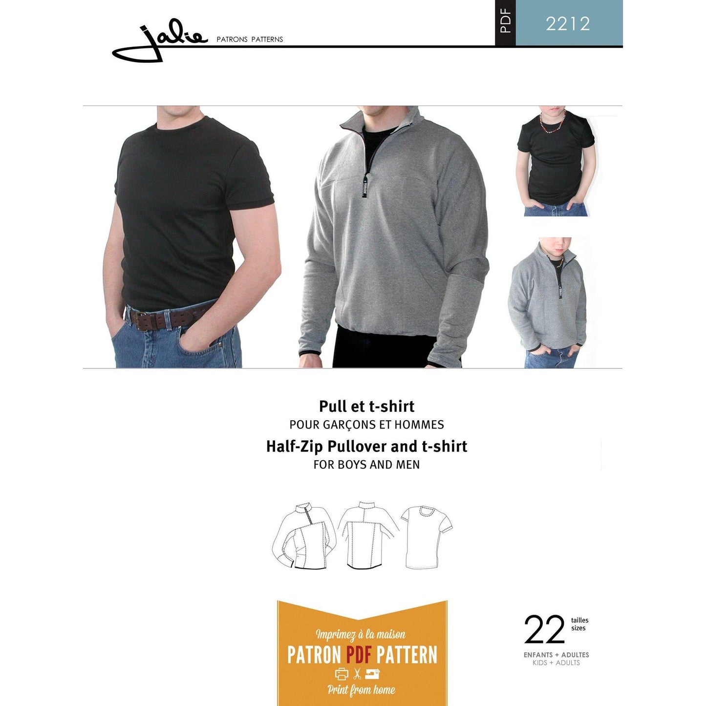 Jalie 2212 - Half-Zip Pullover and T-Shirt Pattern