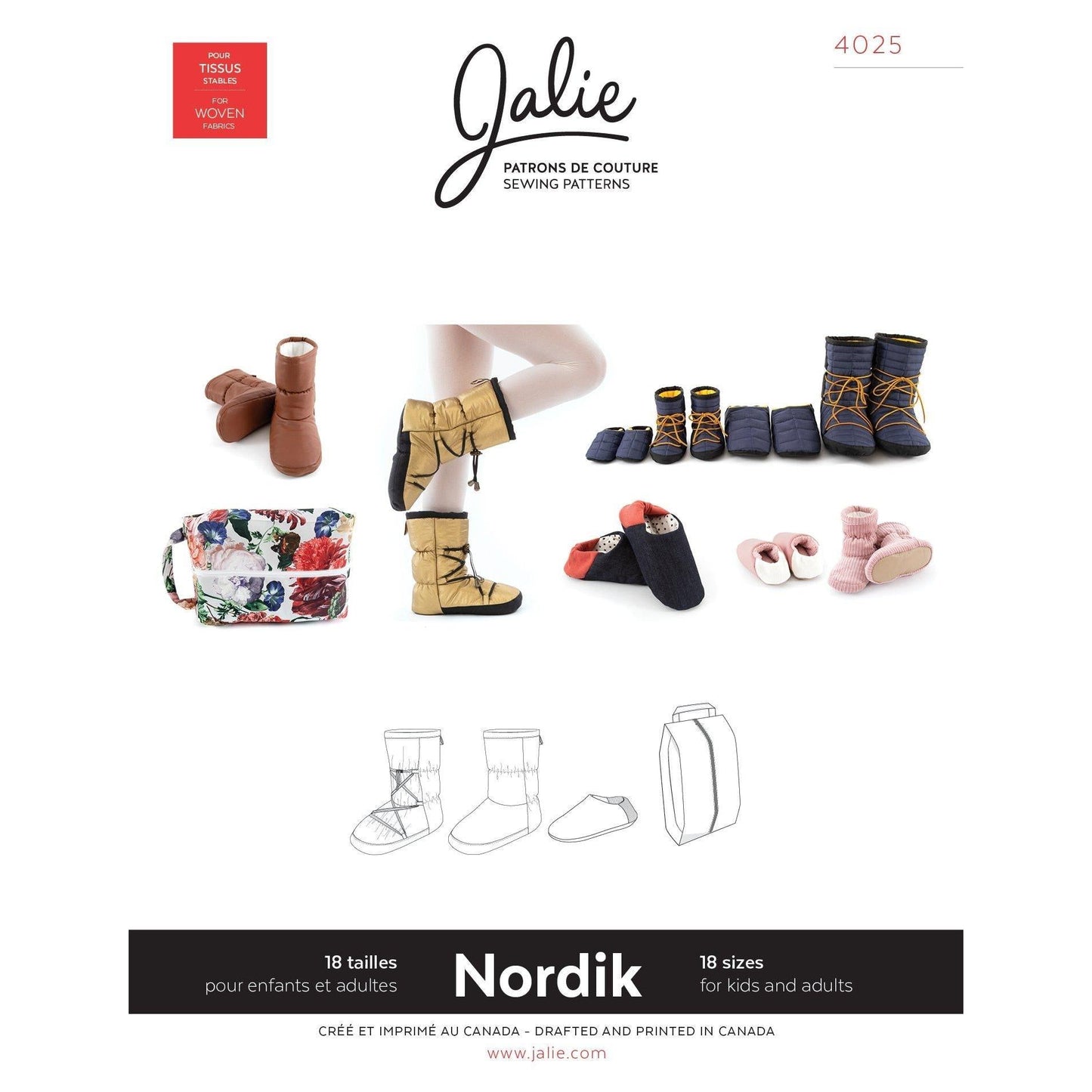 4025 // NORDIK Quilted booties and slippers with travel bag - Jalie
