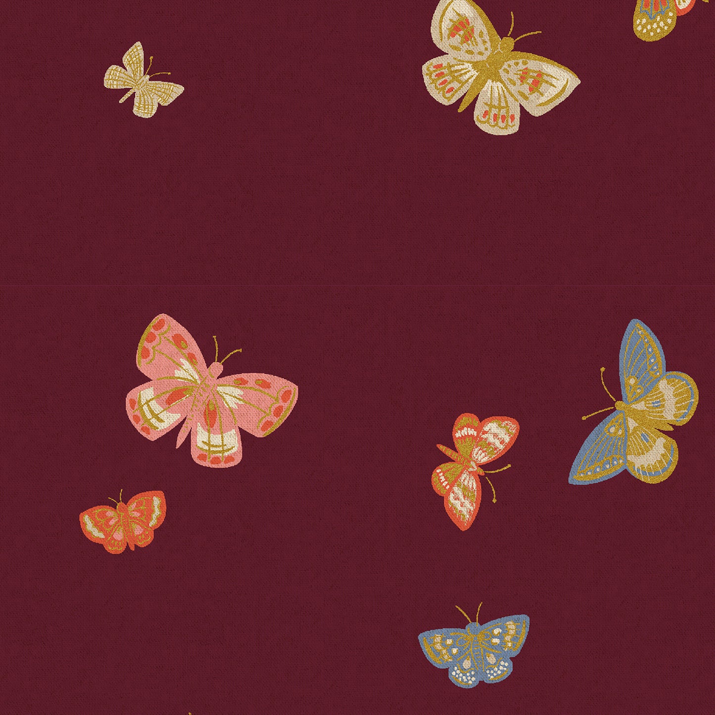 Cotton + Steel-Butterfly House Burgundy Metallic Canvas-fabric-gather here online