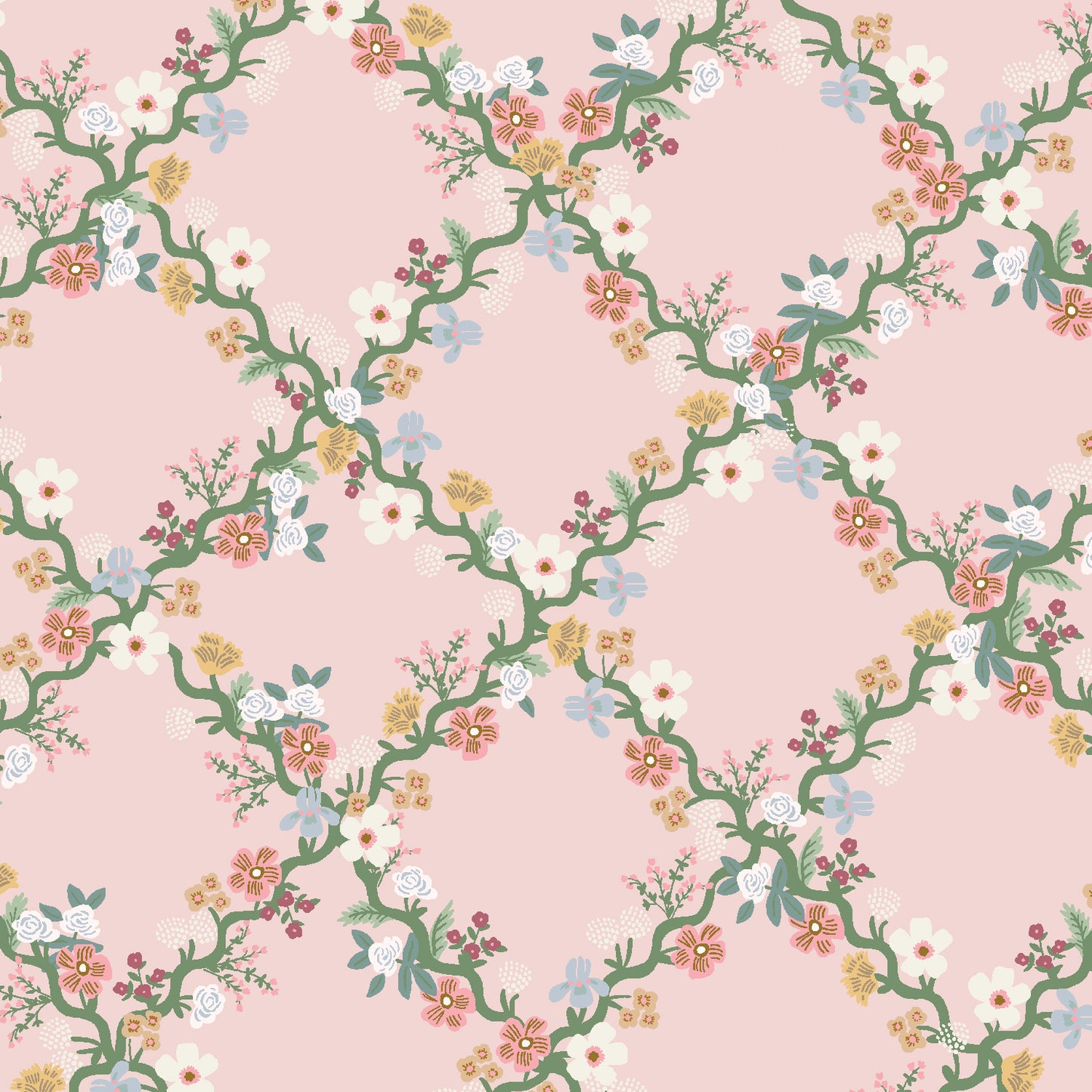 Cotton + Steel-Floral Trellis Pink-fabric-gather here online