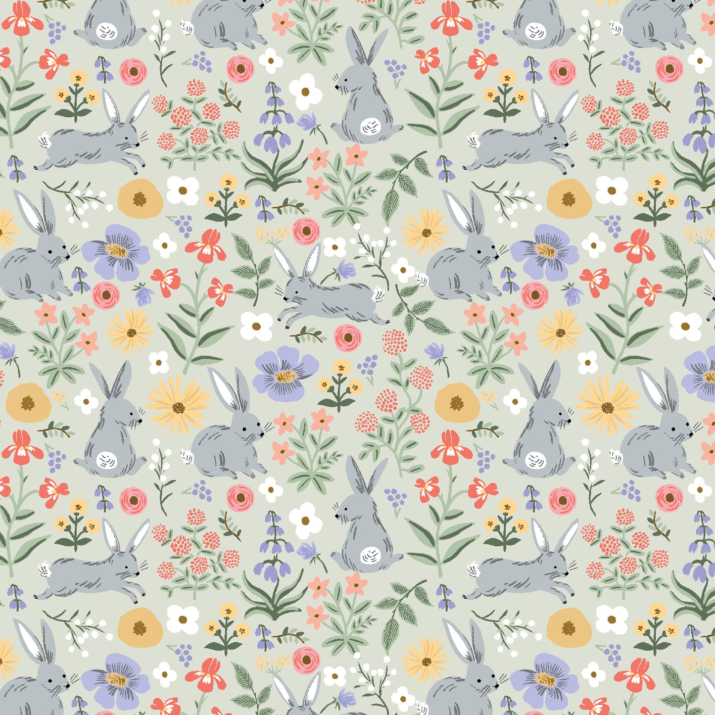 Cotton + Steel-Bunny Floral Green-fabric-gather here online