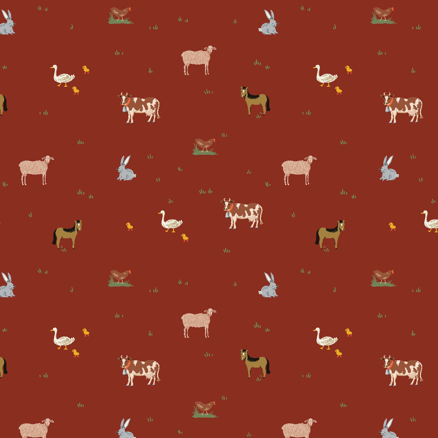 Cotton + Steel-Farm Animals Crimson-fabric-gather here online