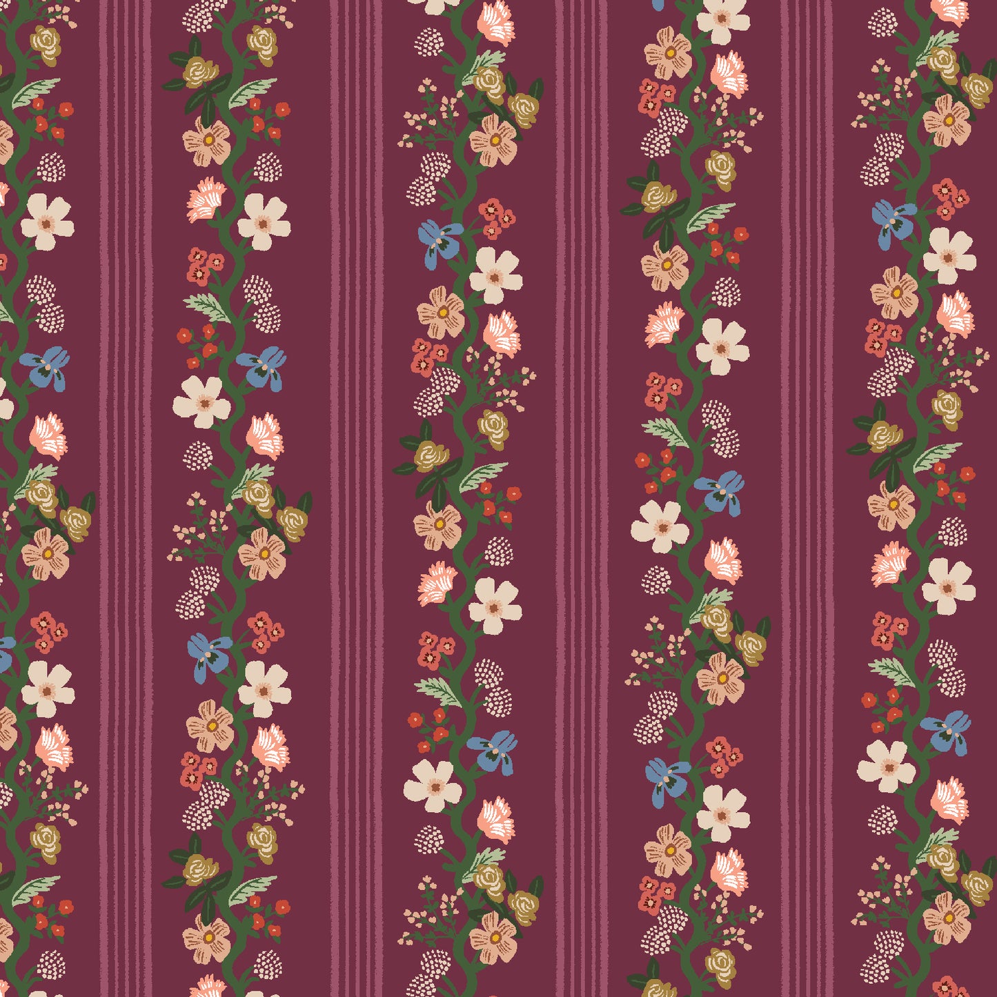 Cotton + Steel-Floral Trellis Stripe Burgundy-fabric-gather here online