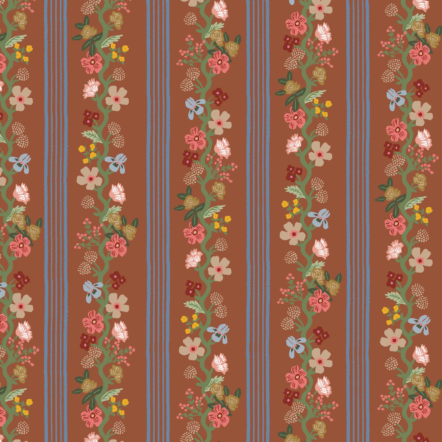 Cotton + Steel-Floral Trellis Stripe Clay-fabric-gather here online