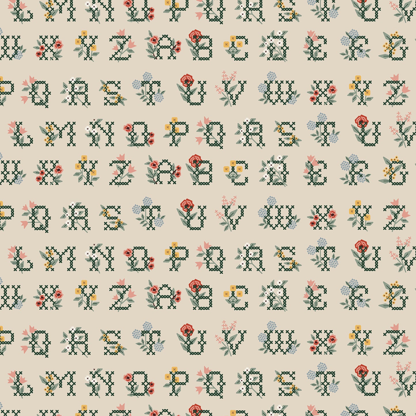 Cotton + Steel-Cross Stitch Letters Linen-fabric-gather here online