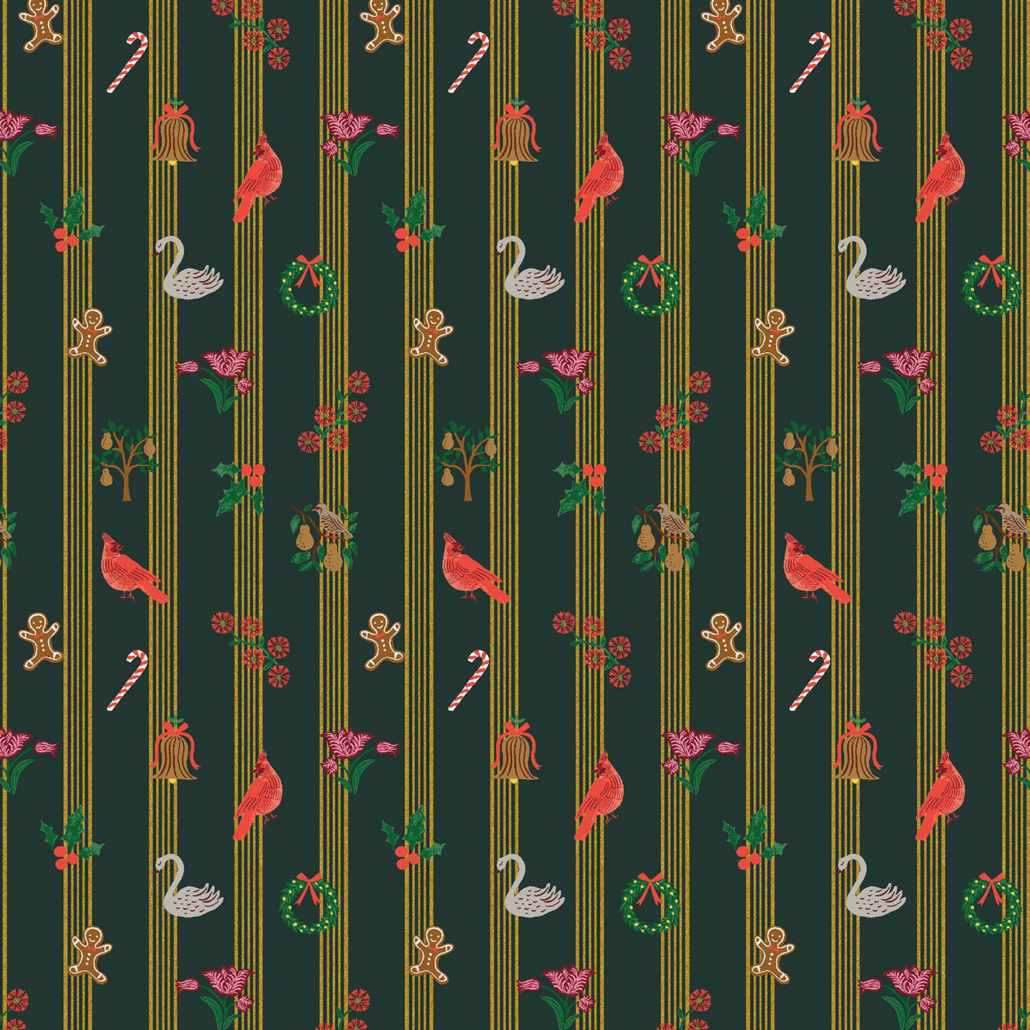 Cotton + Steel-Yuletide Evergreen Metallic-fabric-gather here online