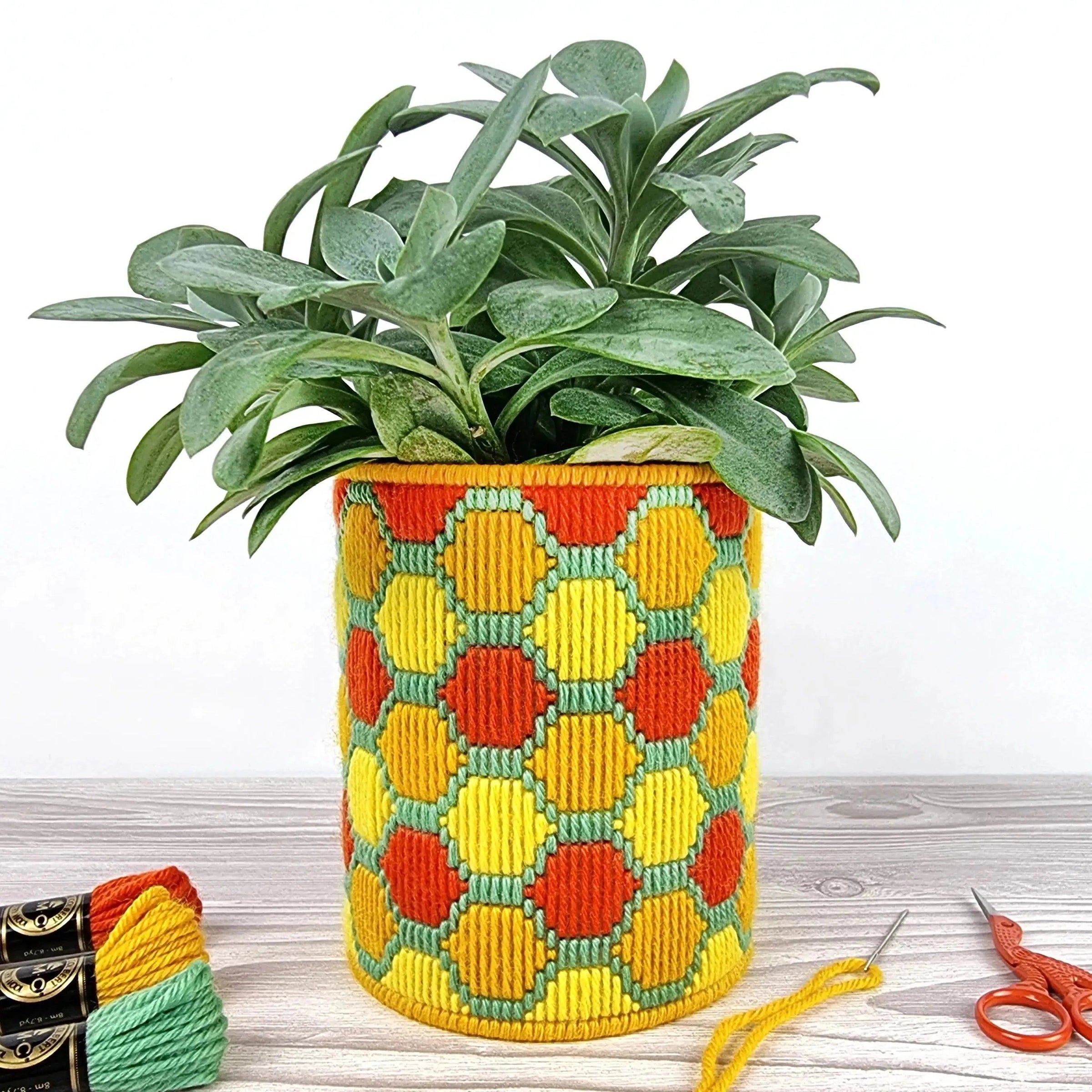 honeycomb planter pot Bargello Embroidery Honeycomb Plant Pot Kit – gather here online
